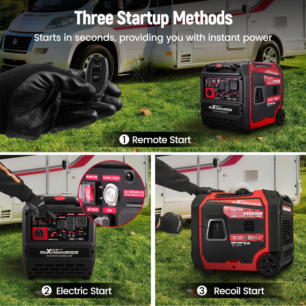 6900W Dual Fuel Quiet Gas/LPG Inverter Generator 120V/240V for Home Backup