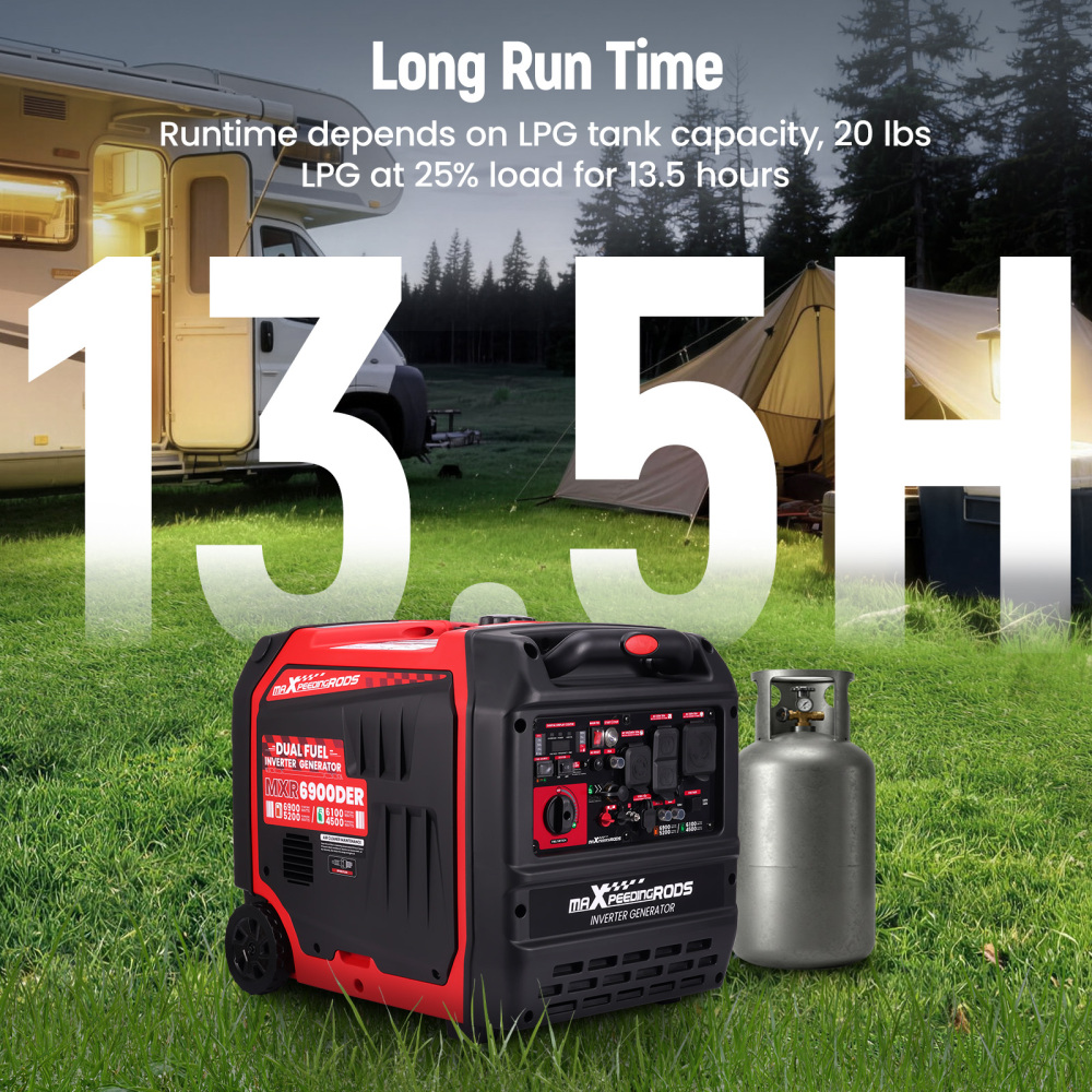 6900W Dual Fuel Quiet Gas/LPG Inverter Generator 120V/240V for Home Backup