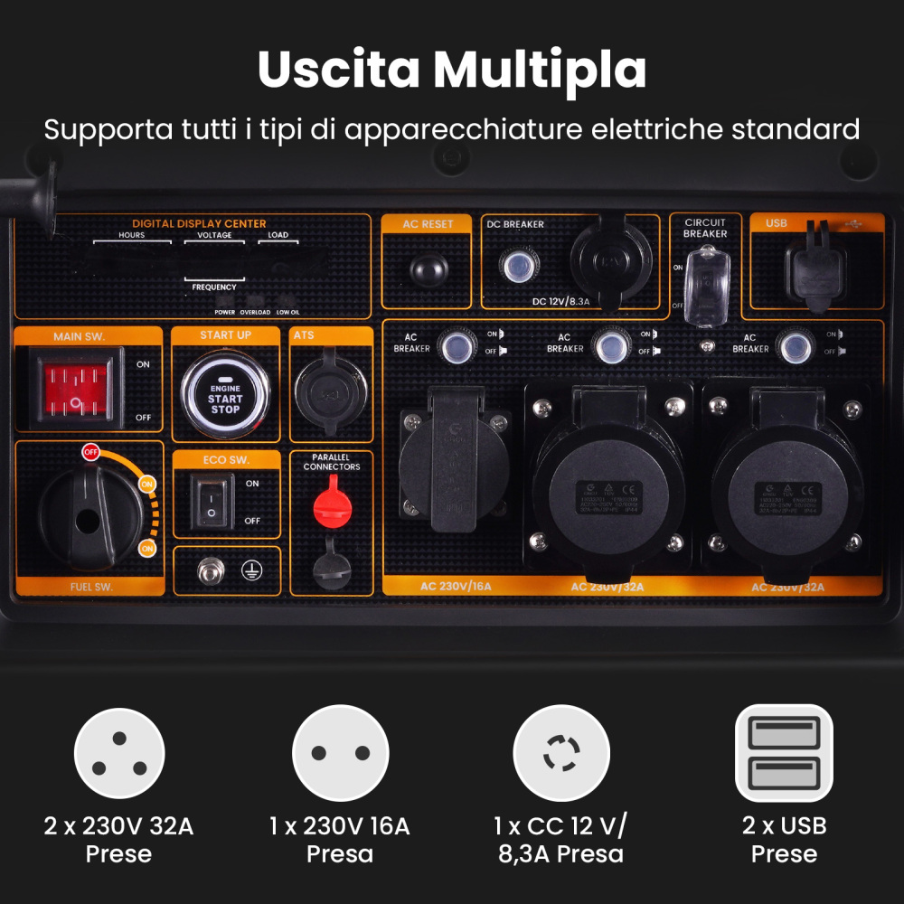 Generatore 8KW Generatore Inverter Portatile Carrellato 4 tempi 458 cc ATS