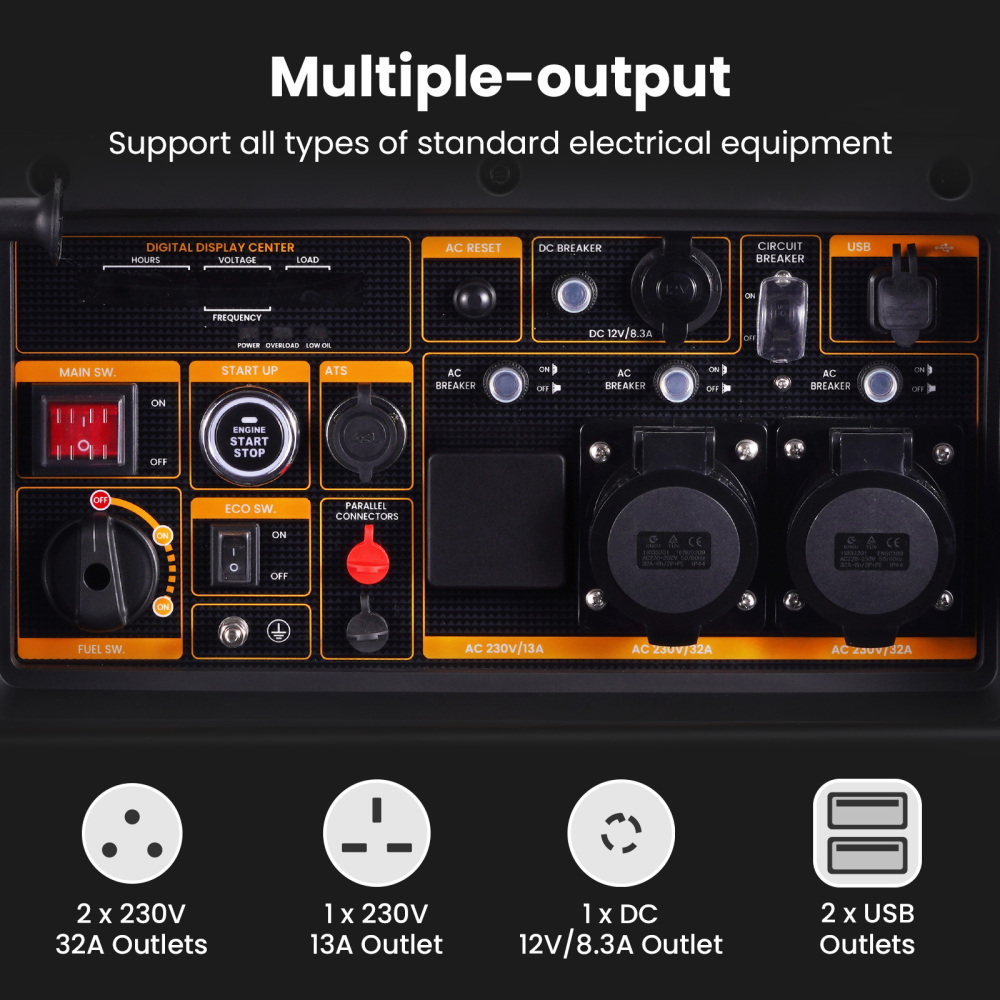 Inverter Petrol Generator Portable 7500W E-start with ATS Interface and wheels