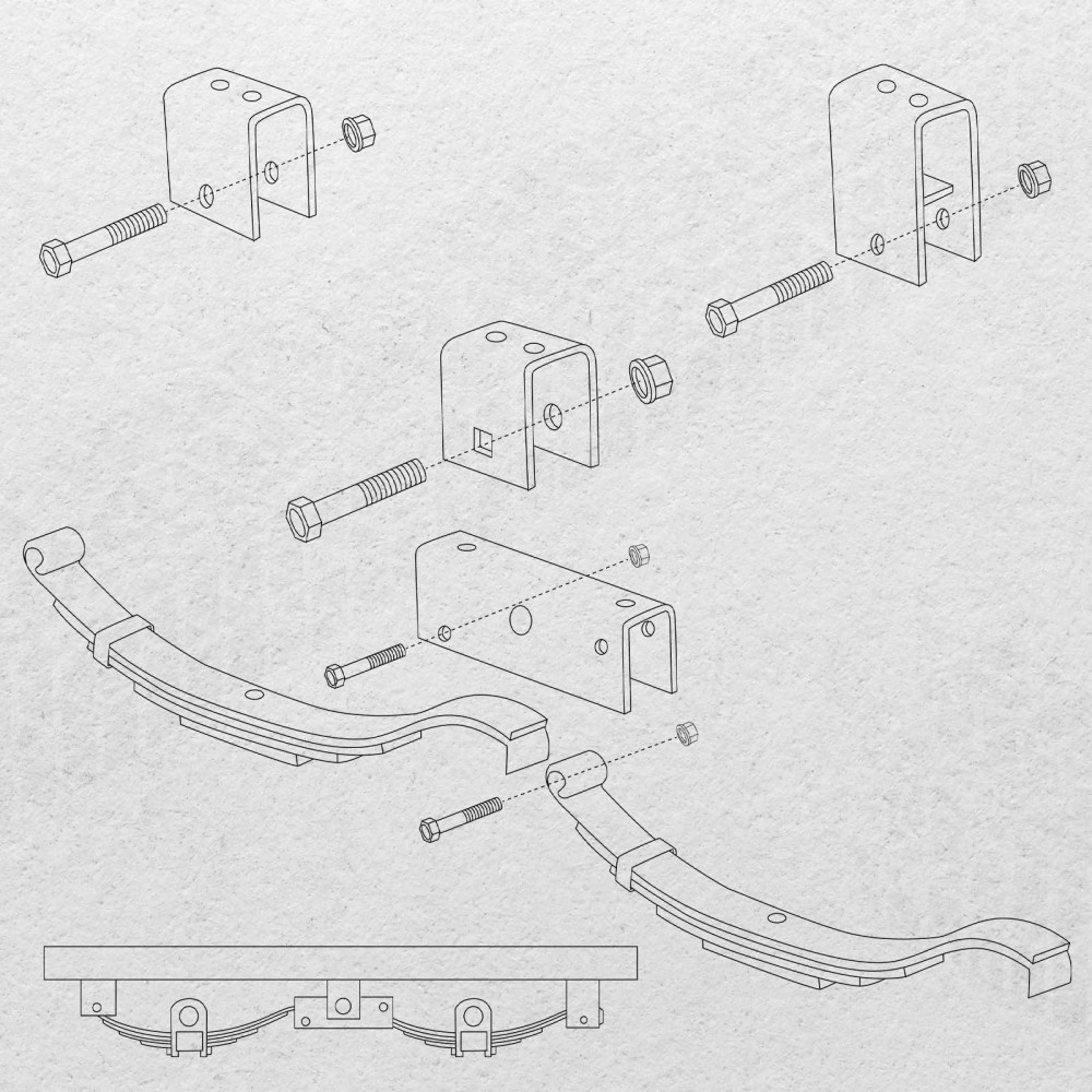 2 wide slipper spring hanger kit for tandem trailer axle with shackle bolts