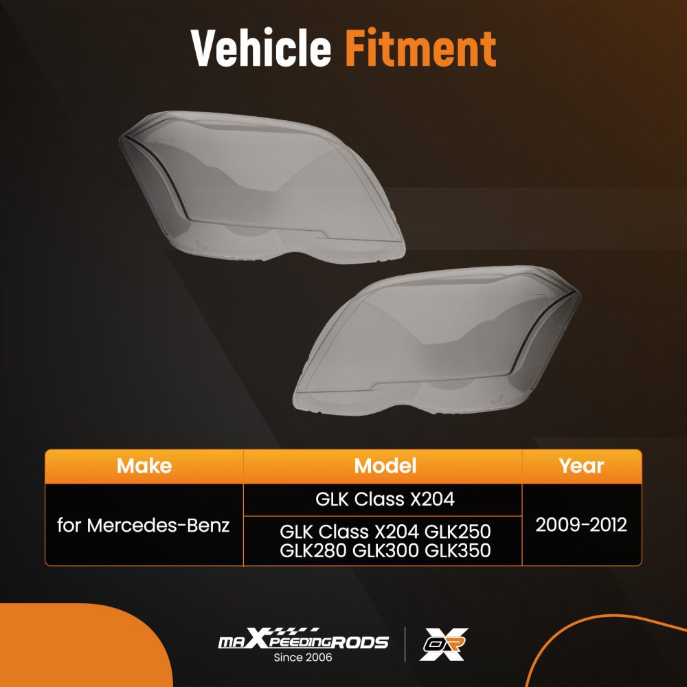Pair Headlight Lens Cover Clear compatible for Mercedes-Benz GLK Class X204 2009-2012