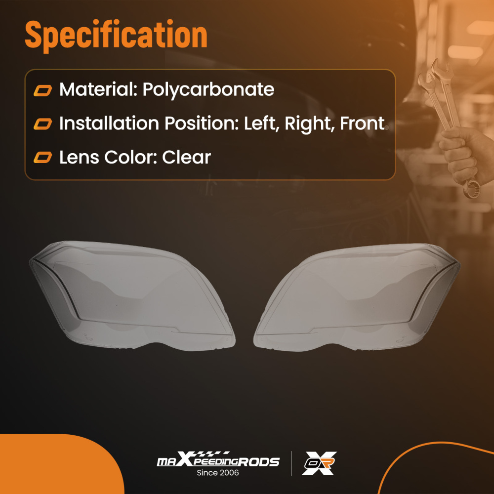 Pair Headlight Lens Cover Clear compatible for Mercedes-Benz GLK Class X204 2009-2012