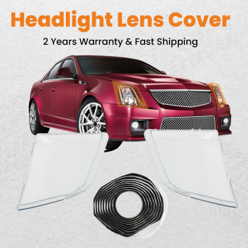 2 PCS Headlight Lens Cover + Glue compatible for Cadillac CTS 2008-2011 2012 2013