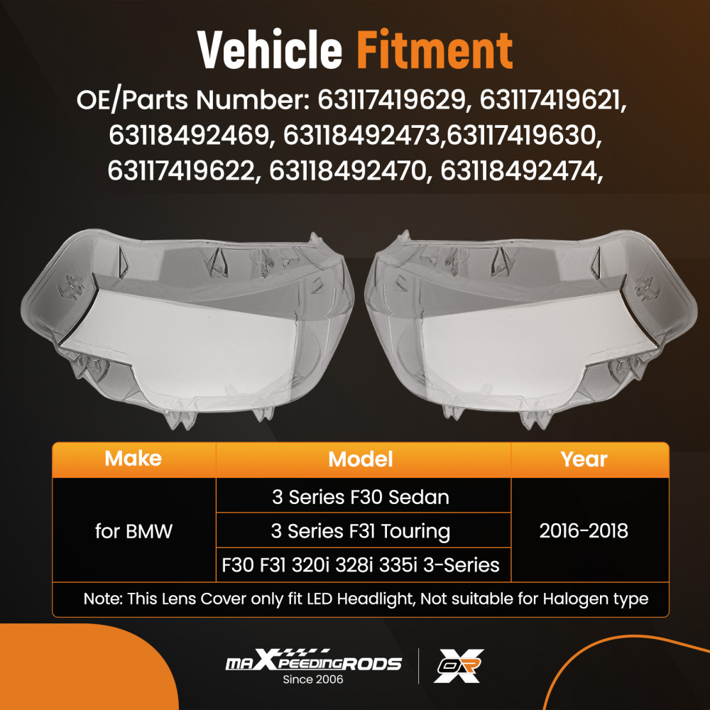 Copertura della lente del faro compatibile per BMW Serie 3 F30 Berlina 2016-2018 63117419630
