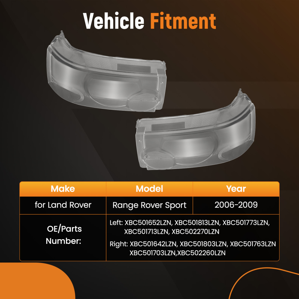 1 Pair Headlight Headlamp Lens Cover compatible for Land Rover Range Rover Sport 06-2009