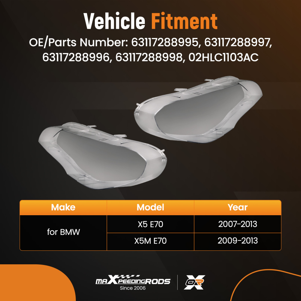 Policarbonato Una coppia di coperture for fari compatibile per BMW X5 E70 2007-2013Liscia