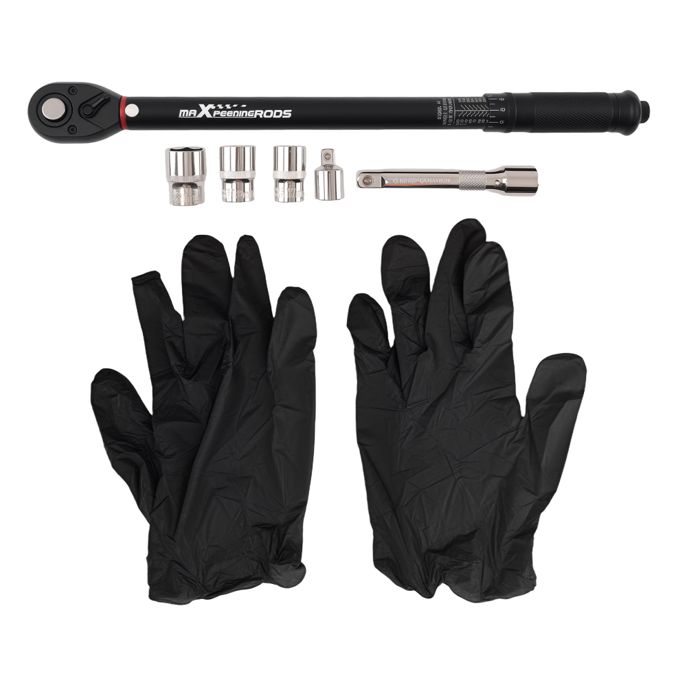 6pc 1/2 Click Torque Wrench Kit 10-150 ft.lb with Extension BarSocket Set