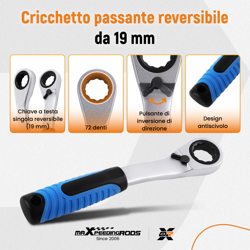 Set chiavi a bussola passanti con cricchetto 10-24mm 3/8 1/2 Reversibile