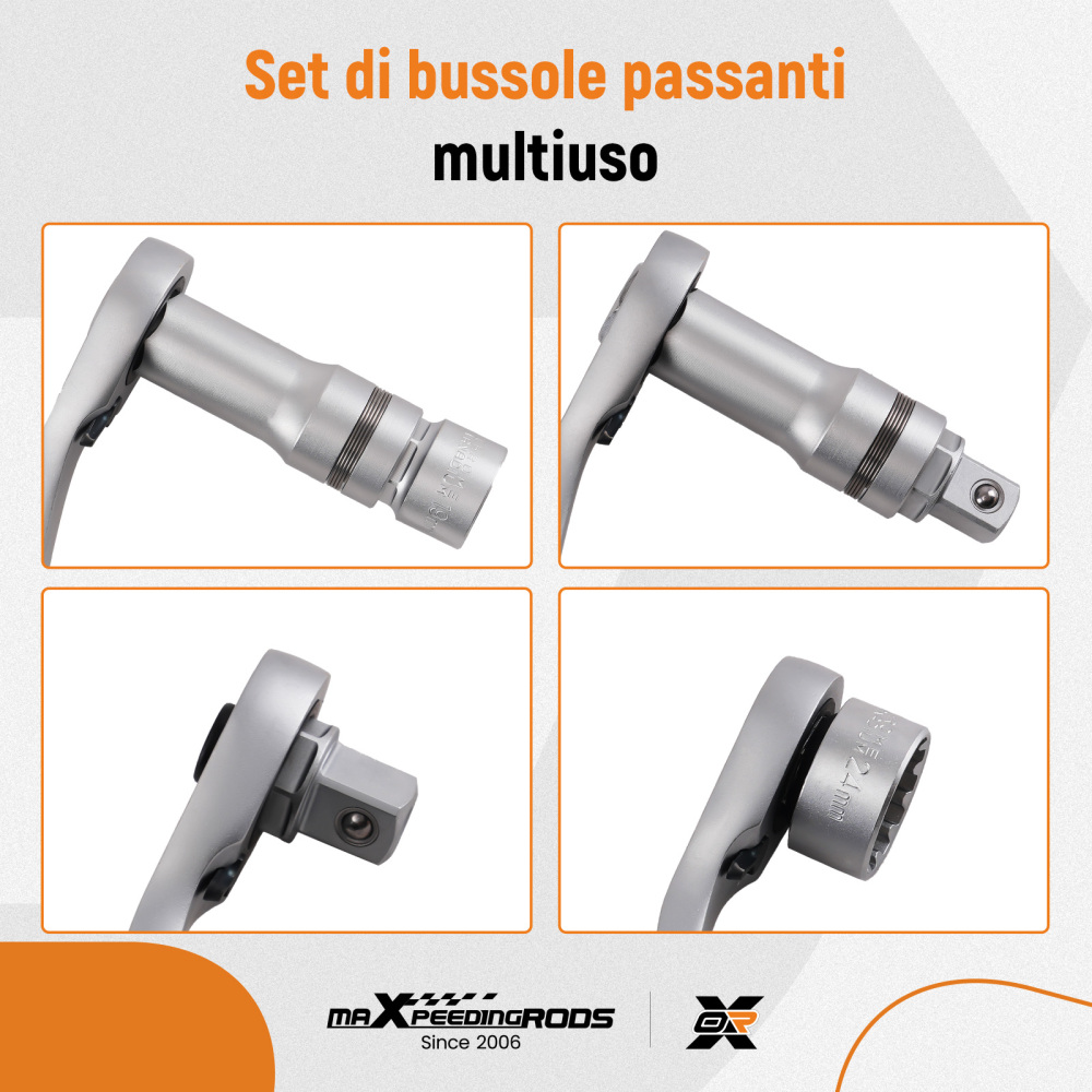 Set chiavi a bussola passanti con cricchetto 10-24mm 3/8 1/2 Reversibile