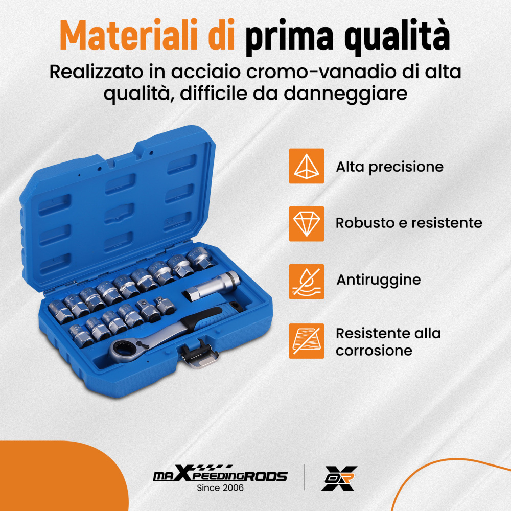 Set chiavi a bussola passanti con cricchetto 10-24mm 3/8 1/2 Reversibile