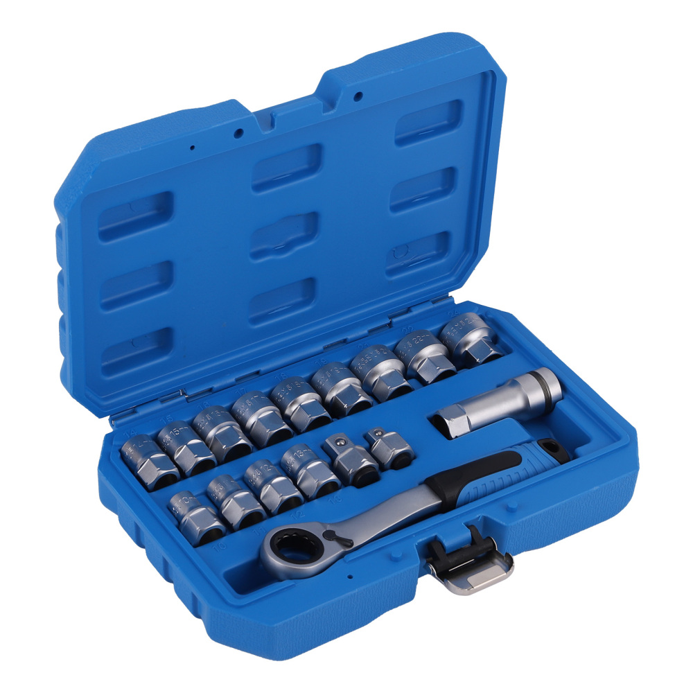 Set chiavi a bussola passanti con cricchetto 10-24mm 3/8 1/2 Reversibile