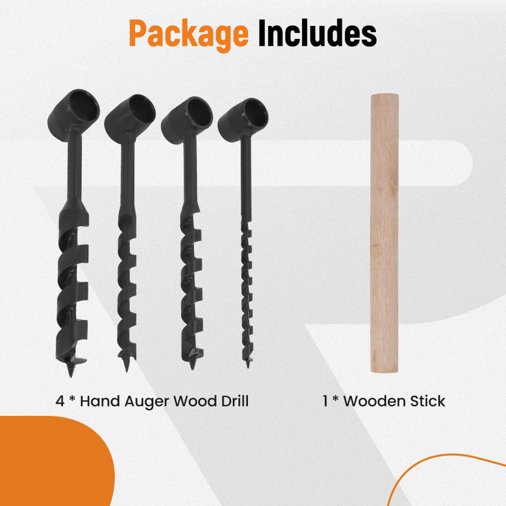 4 Pcs Hand Auger Wood Drill Bushcraft Gear Survival Tools for Dowel Holes
