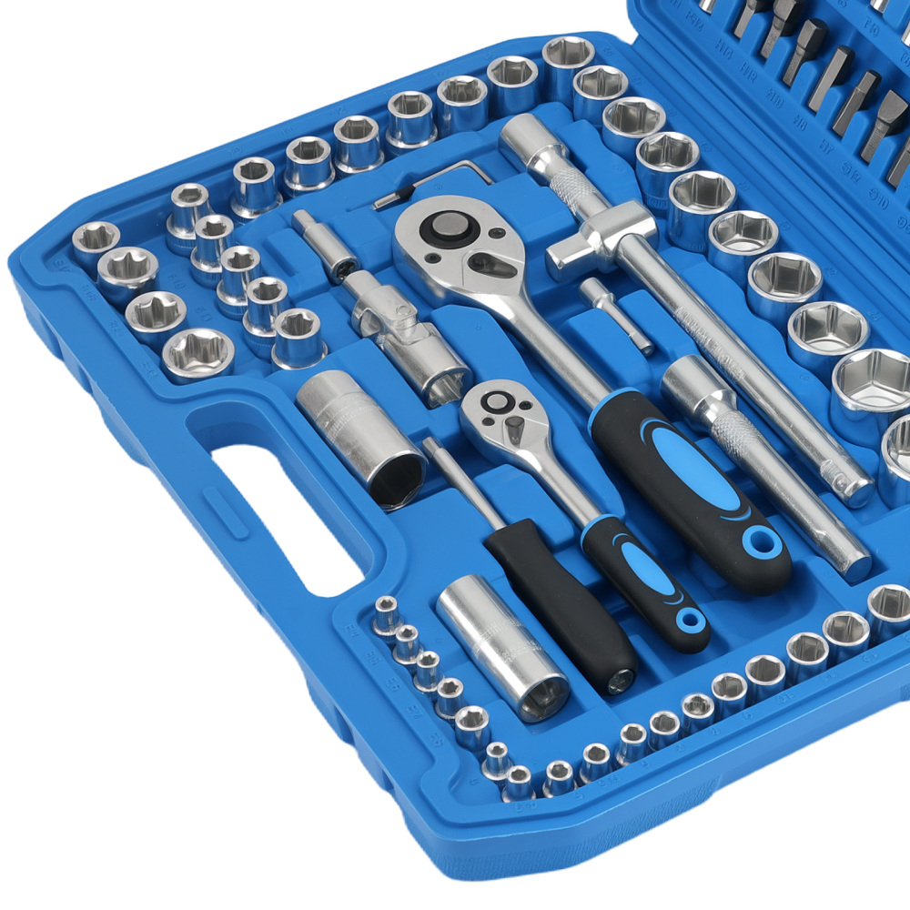 108PCS Drive Ratchet Set 1/2 1/4 Socket Mechanics Tool Kit CR-V Chrome