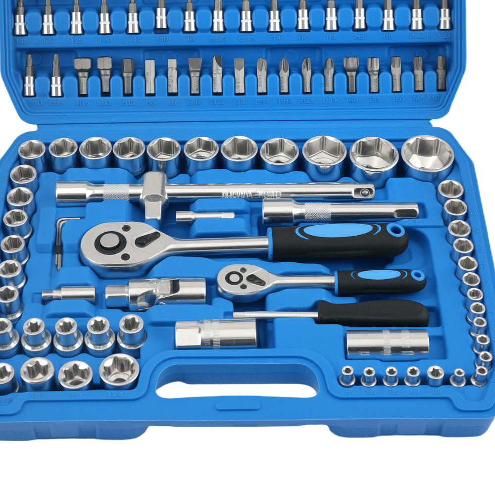 108PCS Drive Ratchet Set 1/2 1/4 Socket Mechanics Tool Kit CR-V Chrome