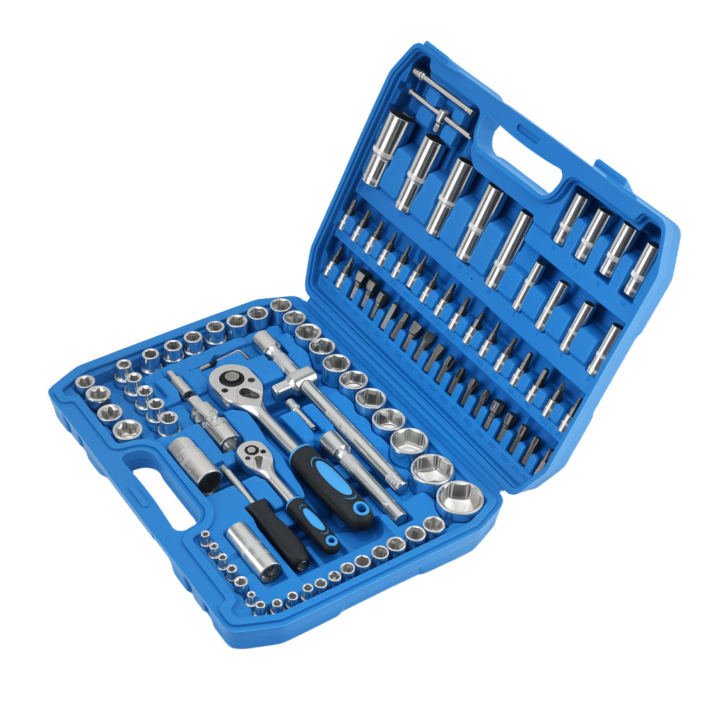 108PCS Drive Ratchet Set 1/2 1/4 Socket Mechanics Tool Kit CR-V Chrome