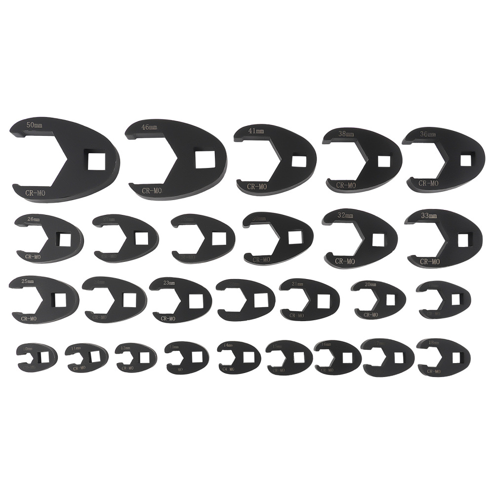 32 Piece Crow Foot Socket Set 10-50mm Chrome Vanadium with Adapters Tools