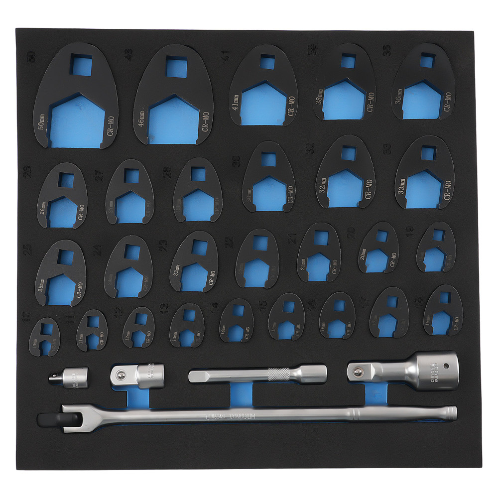 32 Piece Crow Foot Socket Set 10-50mm Chrome Vanadium with Adapters Tools