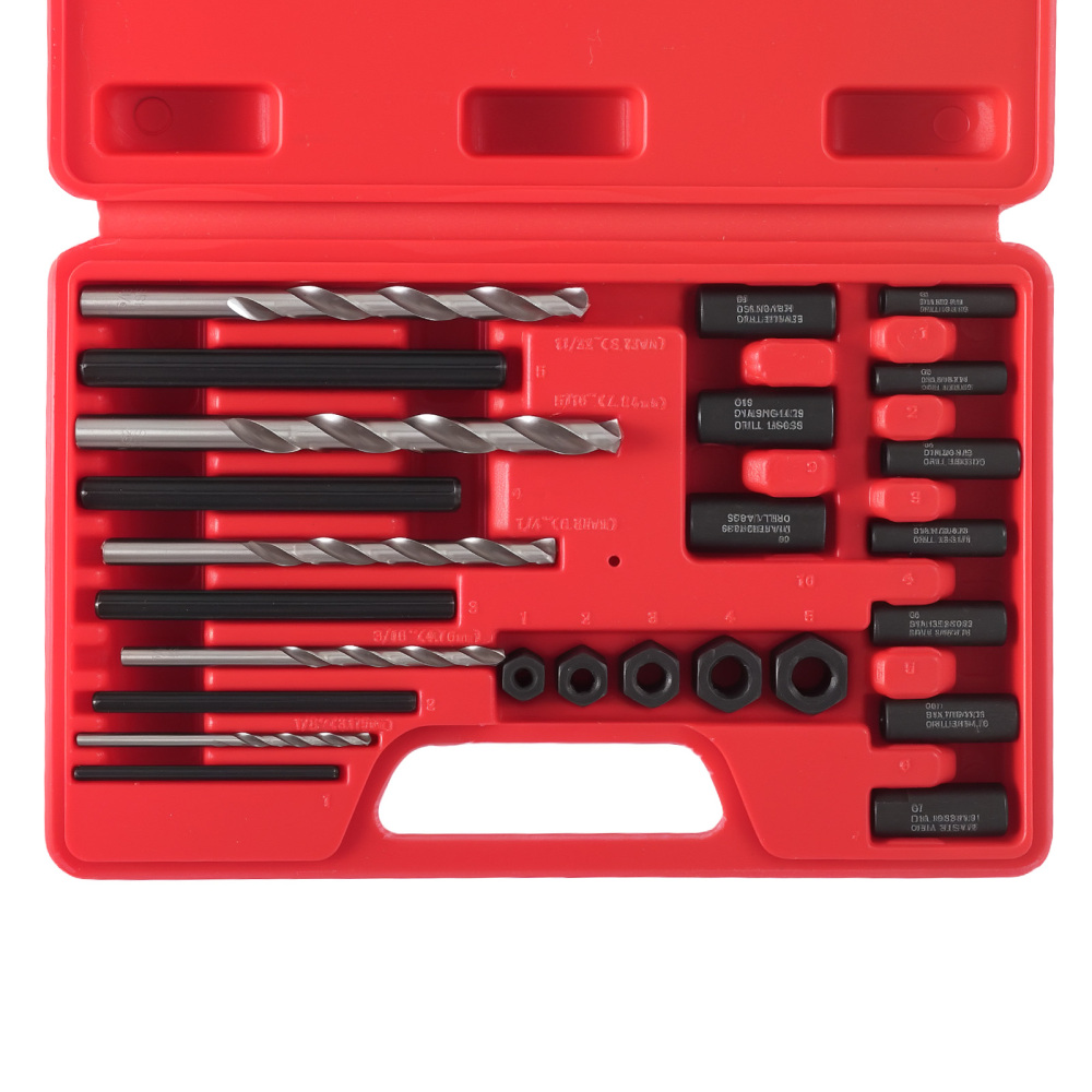 25 Pcs Broken Screw Extractor Set Stripped Bolt Remover 5mm-16mm HSS Drill