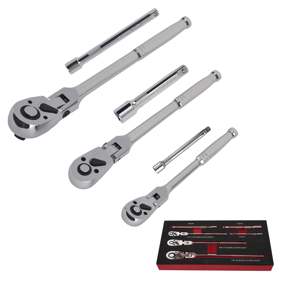 Auto Repair Ratchet Set 1/4 3/8 1/2 Drive Extension Bar 72T Flex Head Tool