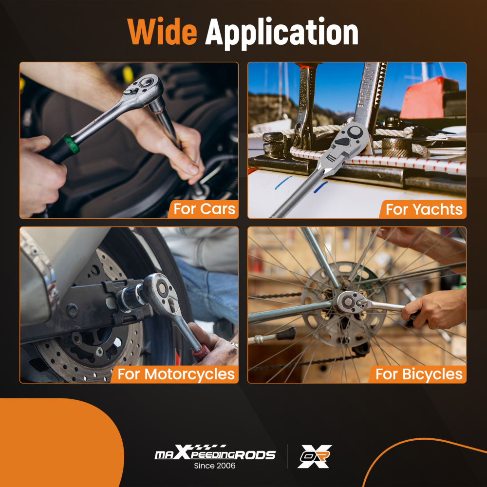 Auto Repair Ratchet Set 1/4 3/8 1/2 Drive Extension Bar 72T Flex Head Tool