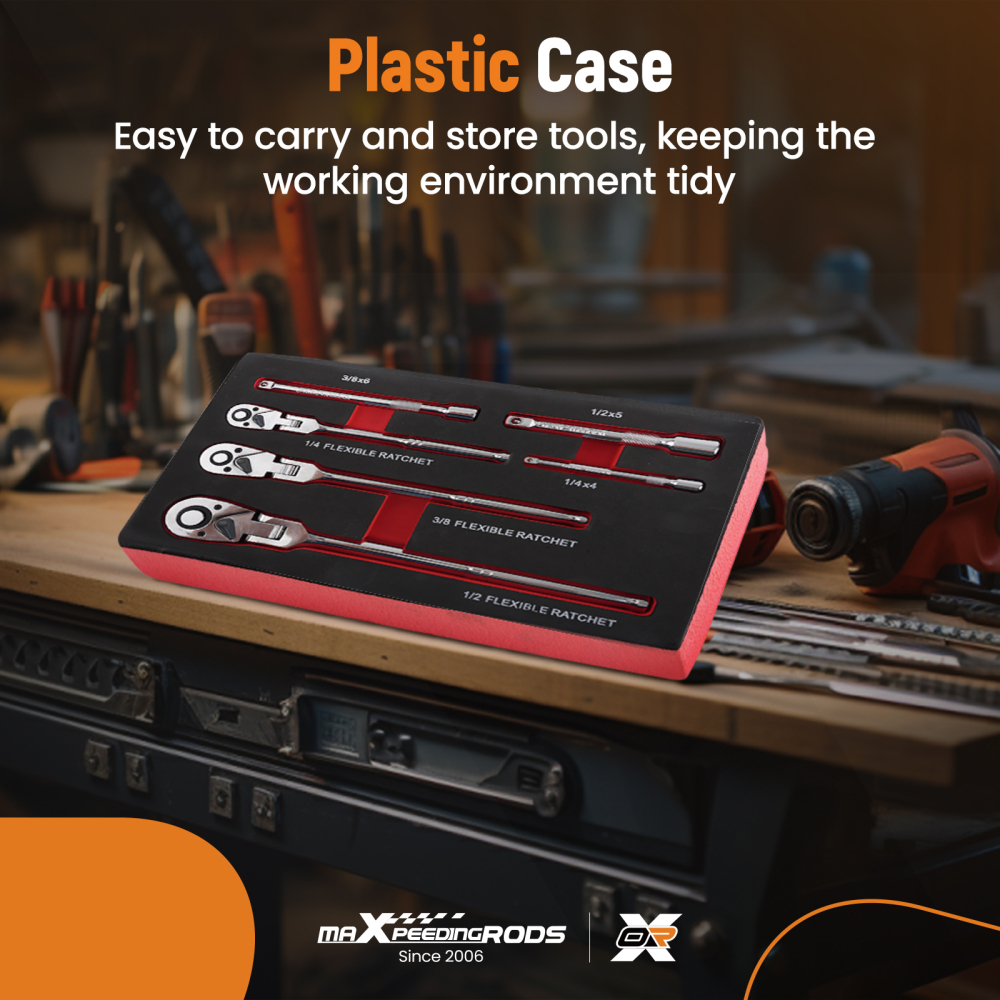 Auto Repair Ratchet Set 1/4 3/8 1/2 Drive Extension Bar 72T Flex Head Tool