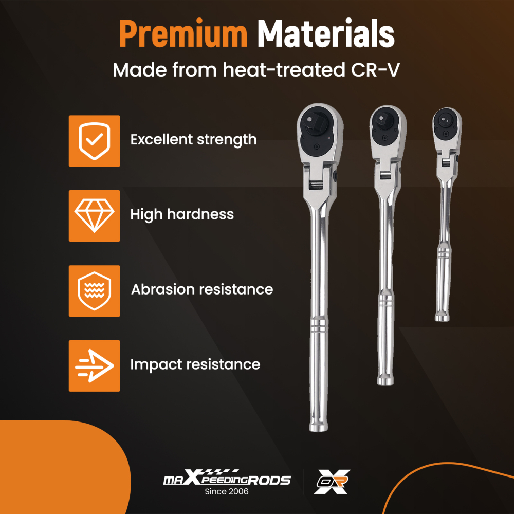 Auto Repair Ratchet Set 1/4 3/8 1/2 Drive Extension Bar 72T Flex Head Tool