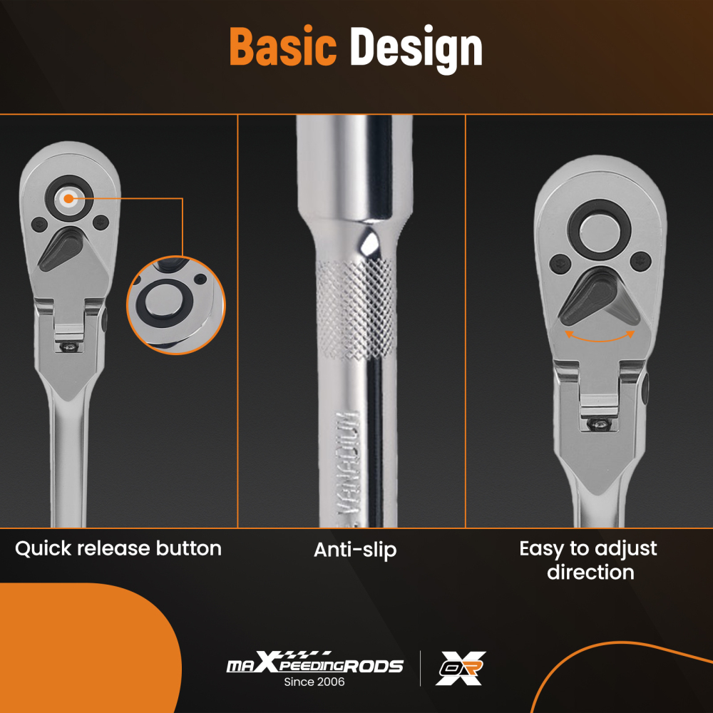 Auto Repair Ratchet Set 1/4 3/8 1/2 Drive Extension Bar 72T Flex Head Tool