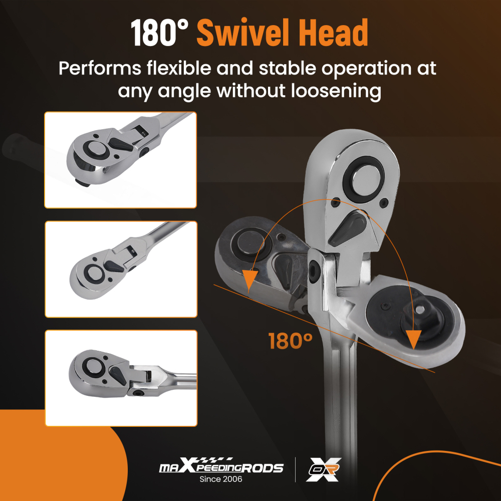 Auto Repair Ratchet Set 1/4 3/8 1/2 Drive Extension Bar 72T Flex Head Tool