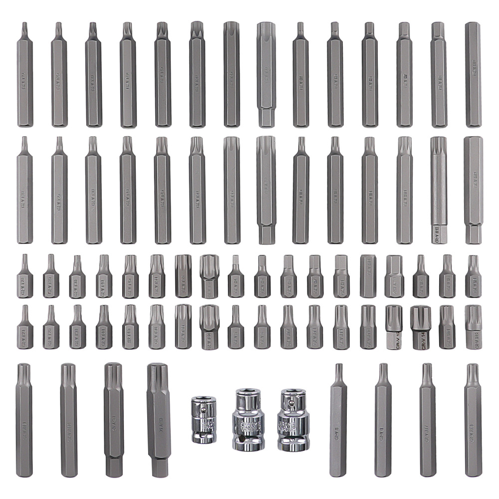 3/8 1/2 Dr Socket Bit Set 75 Pieces Hex Star Ribe Spline CRV Tool