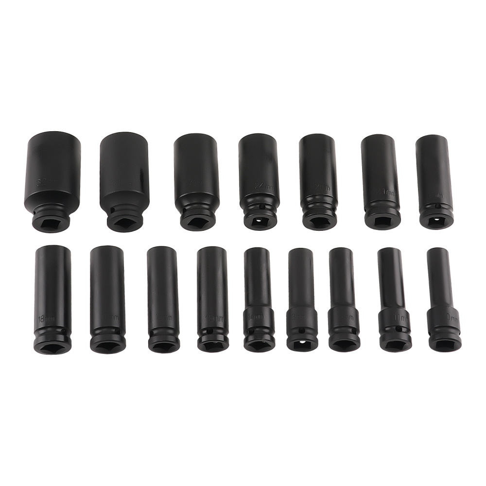 1/2 Drive Deep Socket Set 16 Pieces 10-32MM 12 Point Impact Metric CR-V