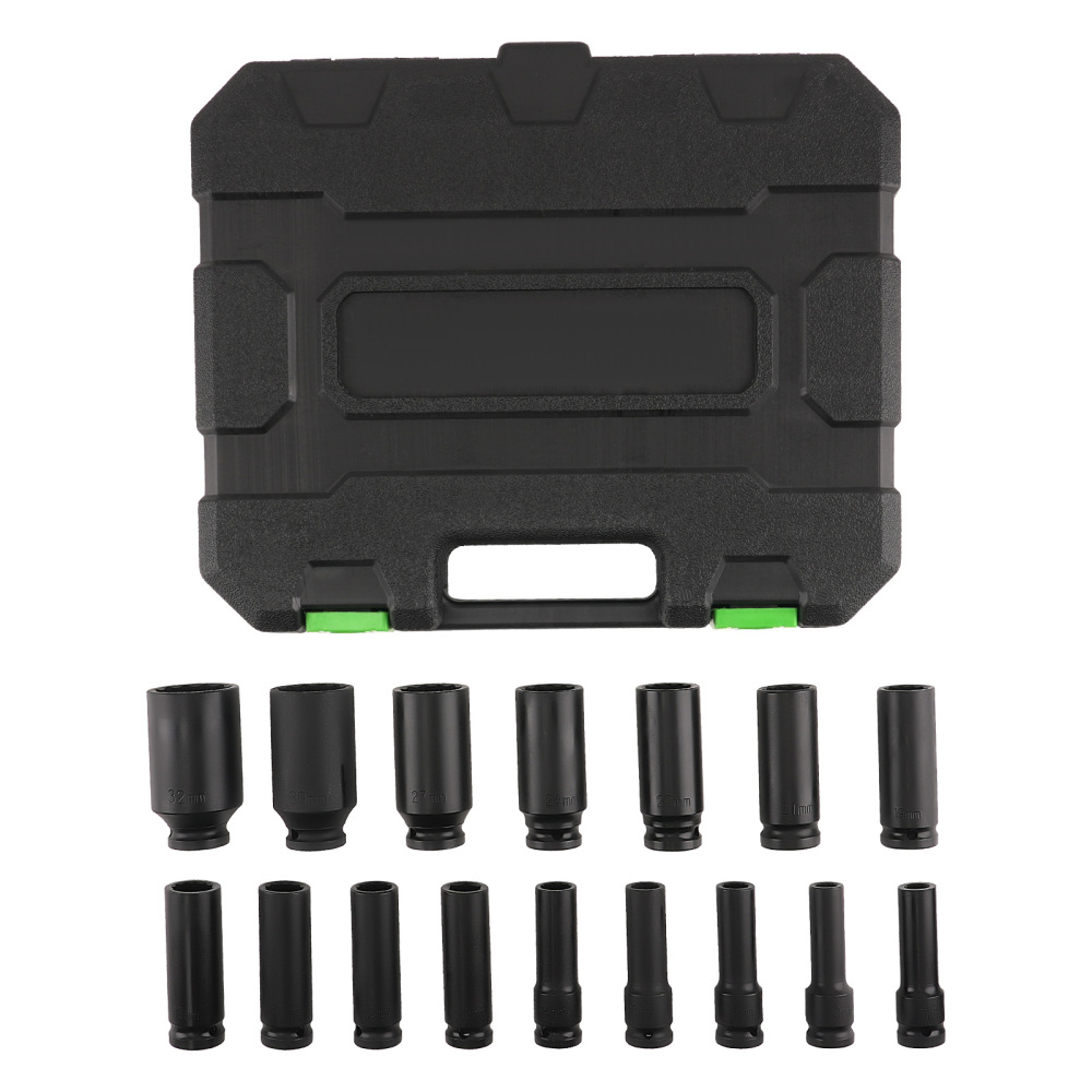 1/2 Drive Deep Socket Set 16 Pieces 10-32MM 12 Point Impact Metric CR-V