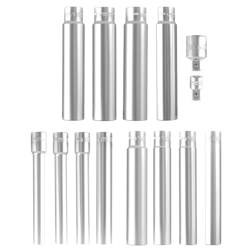 14pc Extra Deep Metric Socket Set 3/8 Drive 120mm Chrome Vanadium 8-19mm