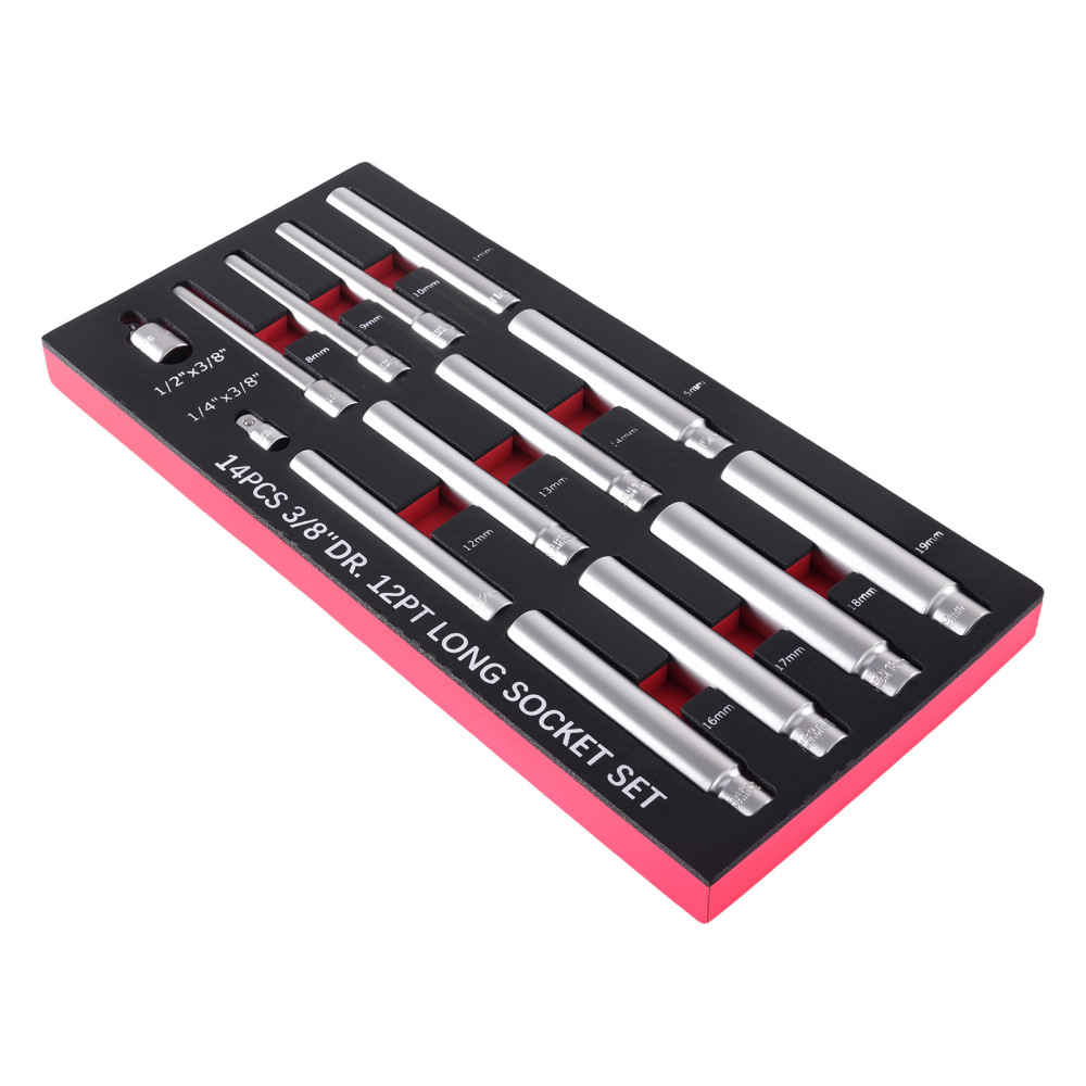 14pc Extra Deep Metric Socket Set 3/8 Drive 120mm Chrome Vanadium 8-19mm