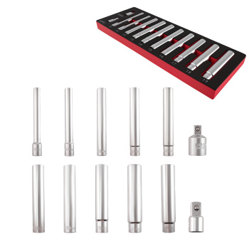 12 Point Deep Metric Socket 8-19mm 1/2 3/8 Drive 120mm Long 10 Piece Set