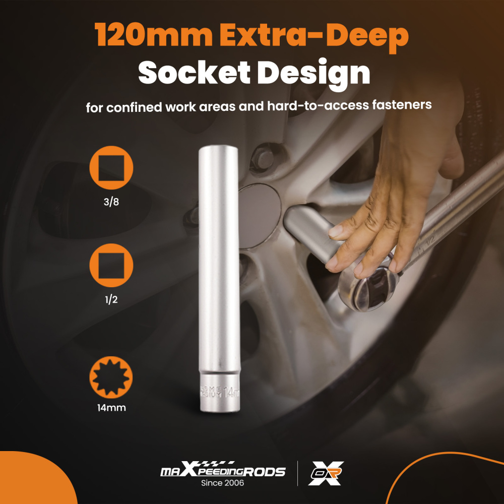 12 Point Deep Metric Socket 8-19mm 1/2 3/8 Drive 120mm Long 10 Piece Set