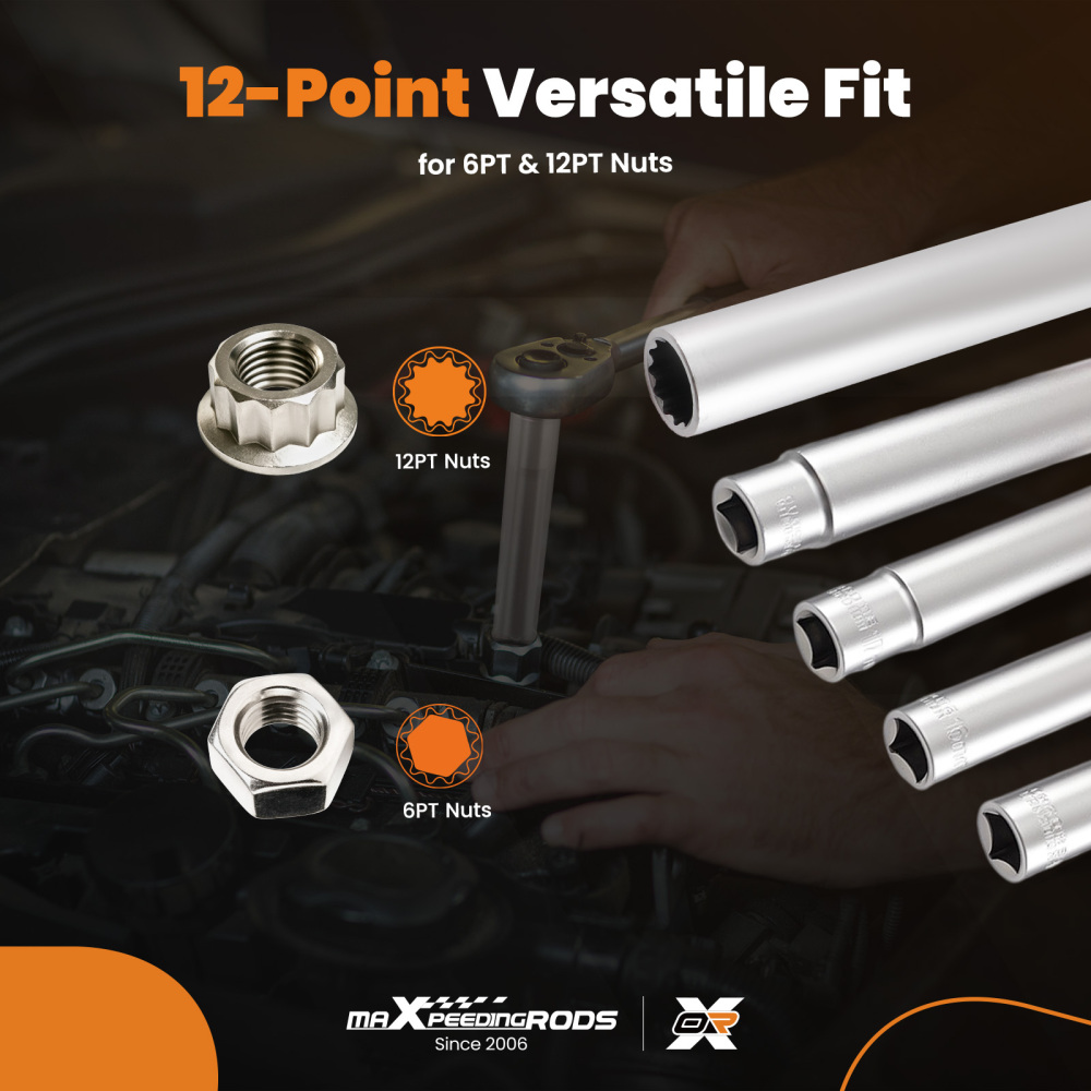 12 Point Deep Metric Socket 8-19mm 1/2 3/8 Drive 120mm Long 10 Piece Set