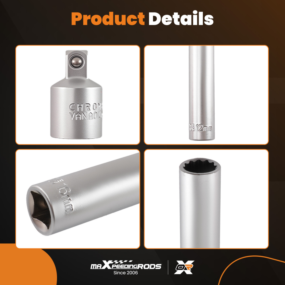 12 Point Deep Metric Socket 8-19mm 1/2 3/8 Drive 120mm Long 10 Piece Set