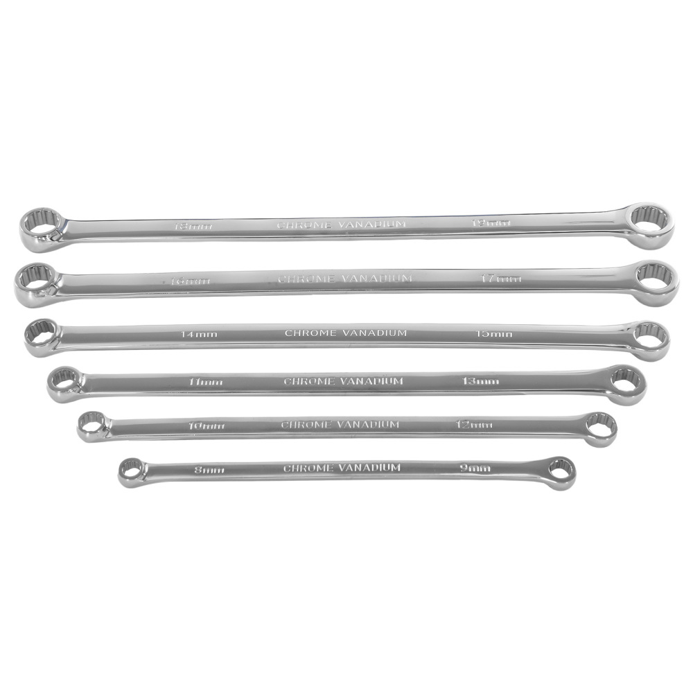 6 Piece Box End Wrench Set Extra Long Metric 8-19mm 12 Point Heavy Duty