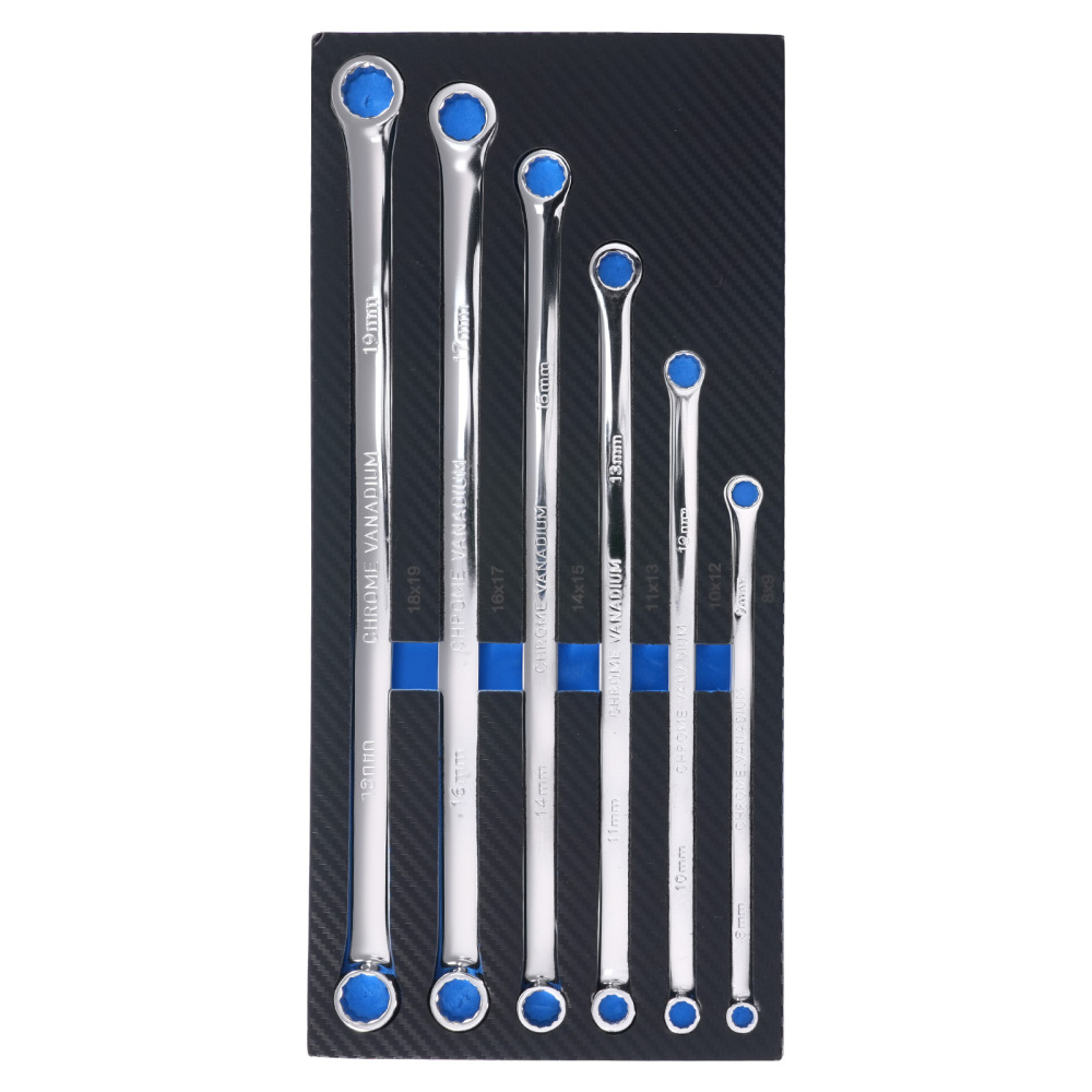 6 Piece Box End Wrench Set Extra Long Metric 8-19mm 12 Point Heavy Duty