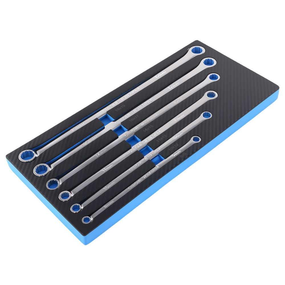 6 Piece Box End Wrench Set Extra Long Metric 8-19mm 12 Point Heavy Duty