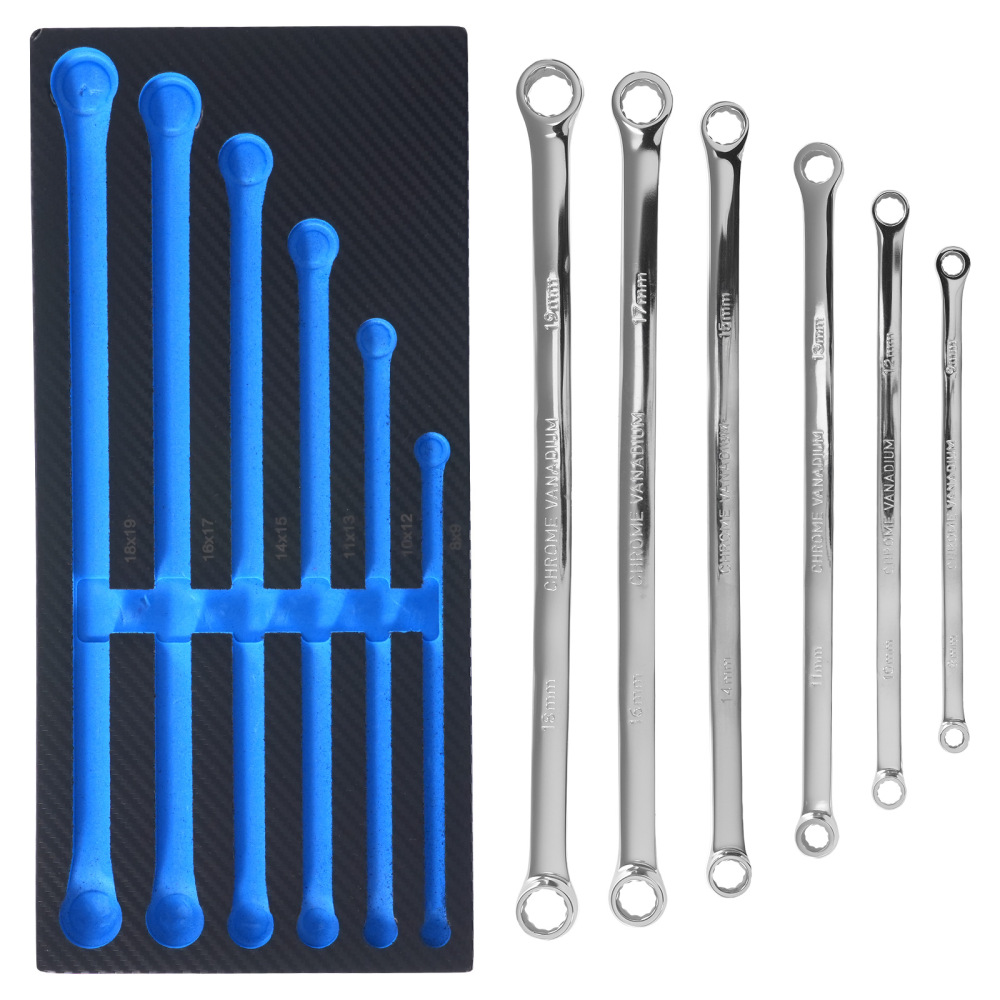 6 Piece Box End Wrench Set Extra Long Metric 8-19mm 12 Point Heavy Duty