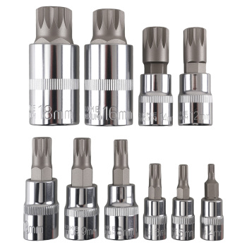 10pc CRV Spline Socket Triple Square 1/4 3/8 1/2 Drive M4-M18