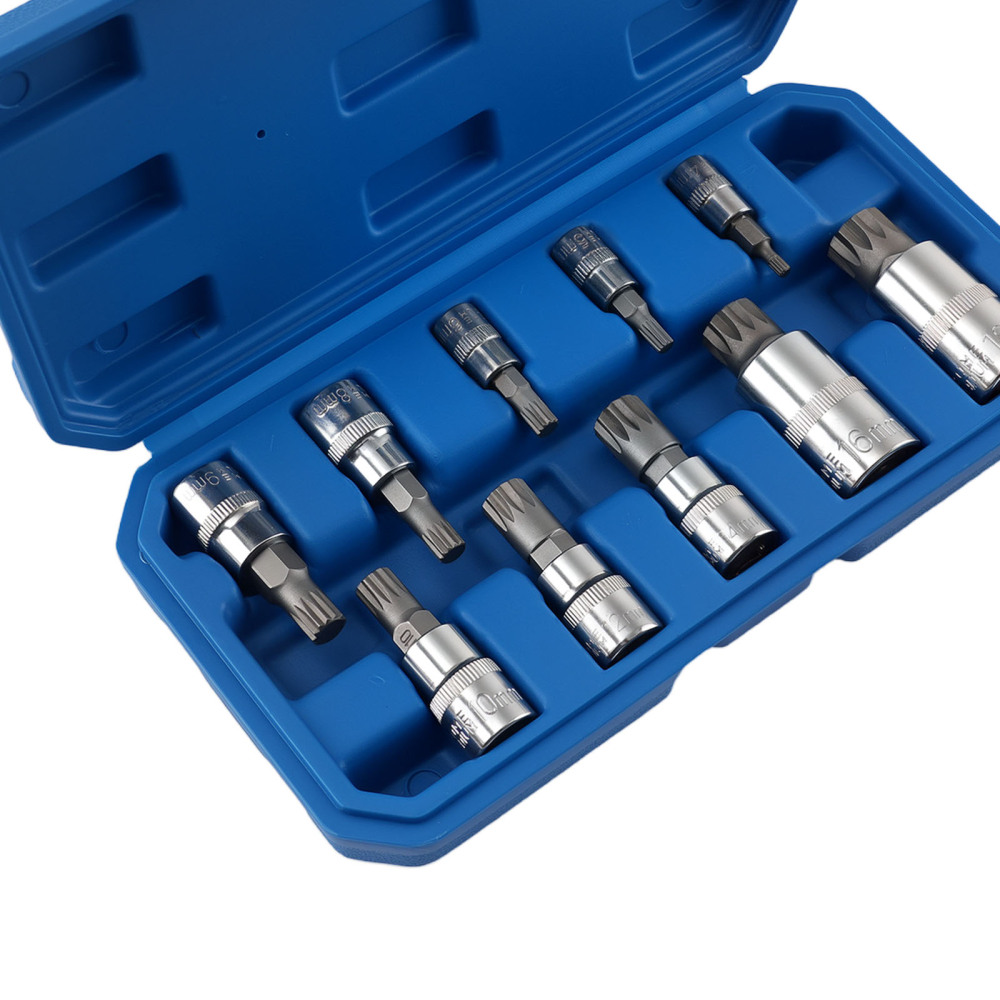 10pc CRV Spline Socket Triple Square 1/4 3/8 1/2 Drive M4-M18