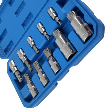 10pc CRV Spline Socket Triple Square 1/4 3/8 1/2 Drive M4-M18