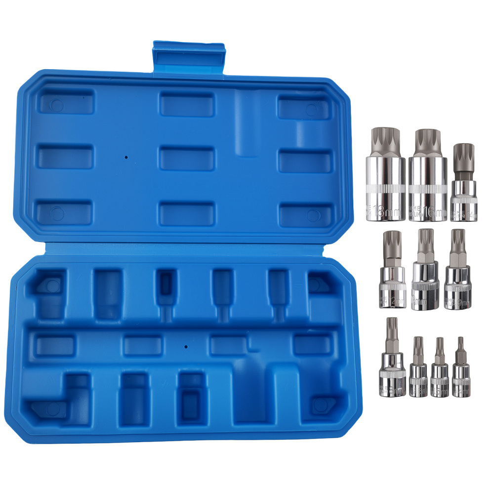 10pc CRV Spline Socket Triple Square 1/4 3/8 1/2 Drive M4-M18