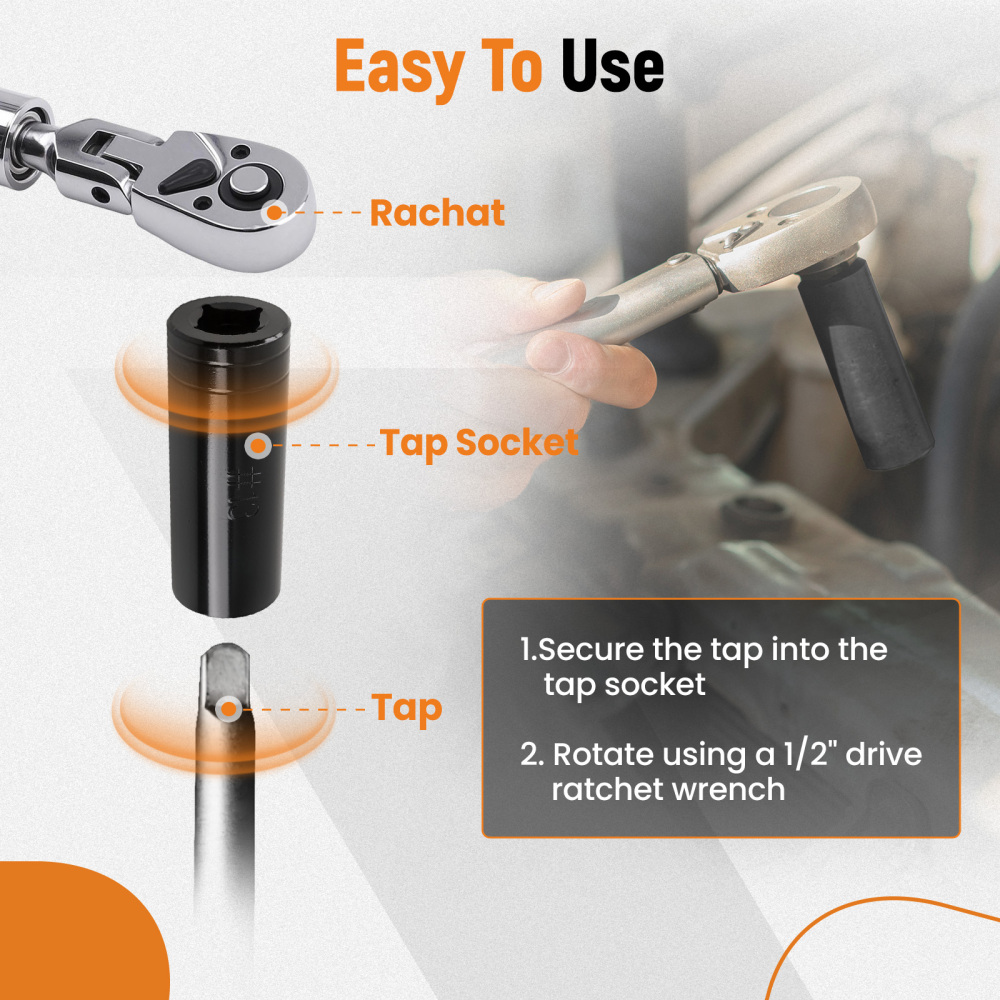5pc Large Tap Socket Set 1/2 Drive for 5/8 to 1 Taps with Storage Holder