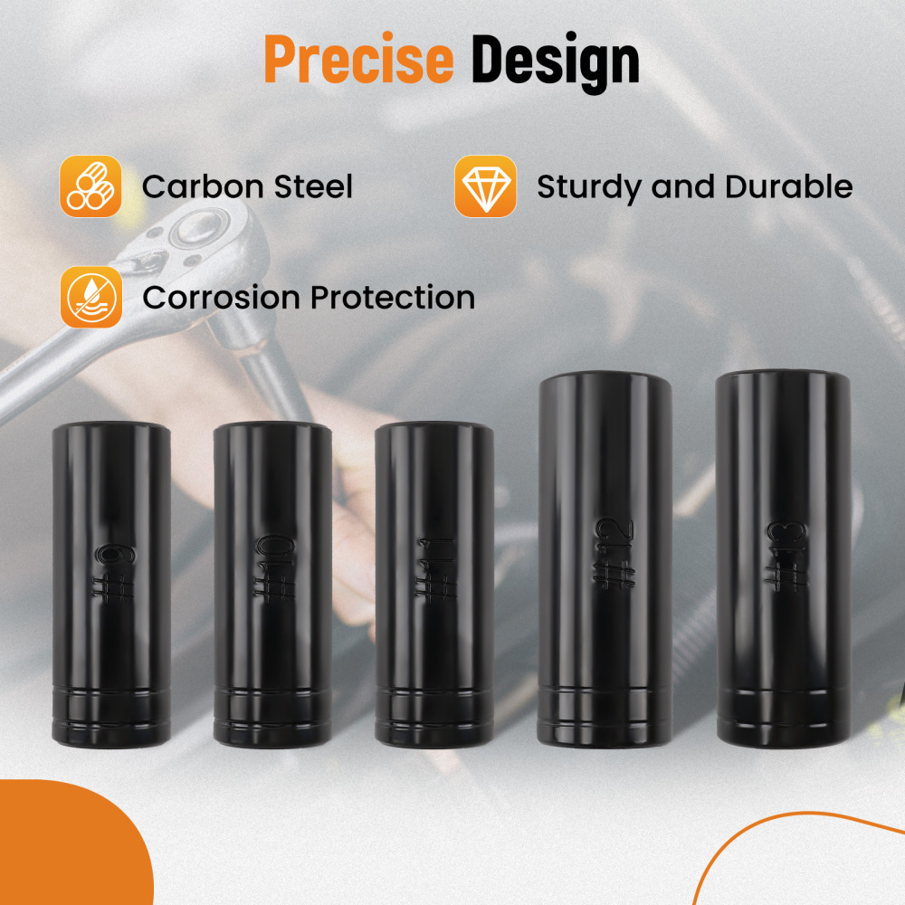 5pc Large Tap Socket Set 1/2 Drive for 5/8 to 1 Taps with Storage Holder