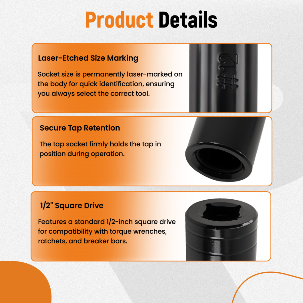 5pc Large Tap Socket Set 1/2 Drive for 5/8 to 1 Taps with Storage Holder