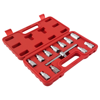 10pc Drain Plug Socket Kit 3/8 Drive Hex Square T-Bar Key Tool Set 8-17mm